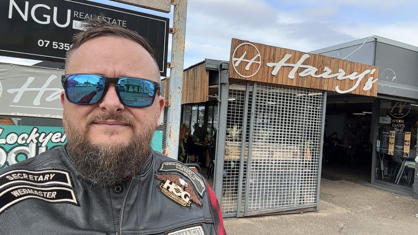 Shaneo outside Harry's Place Café in Rosewood