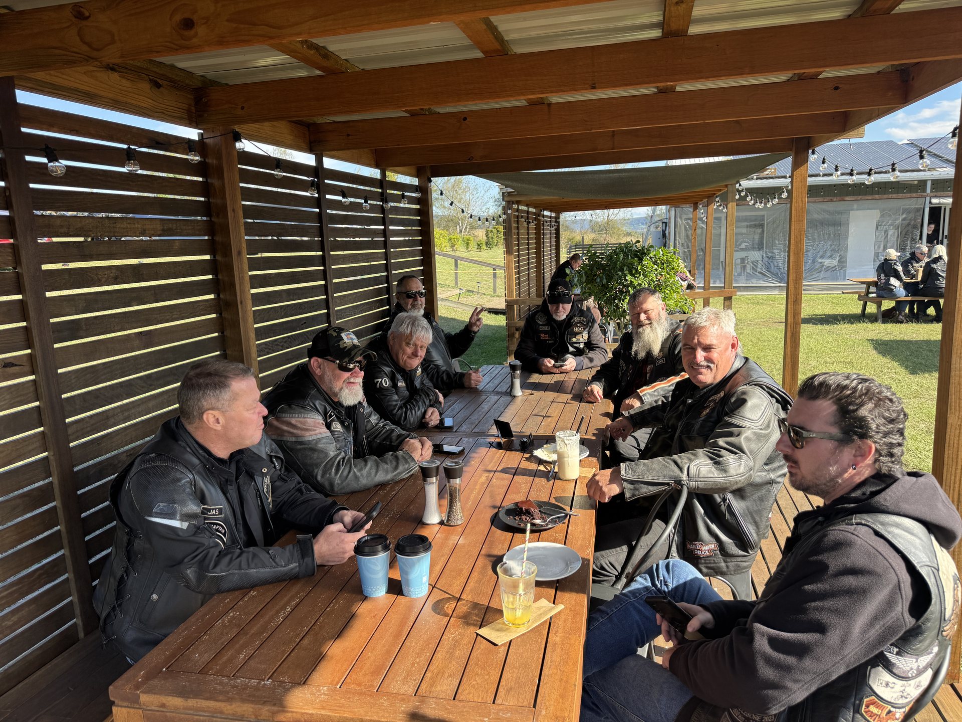Chapter members under the shelter at Oaky Creek Farm