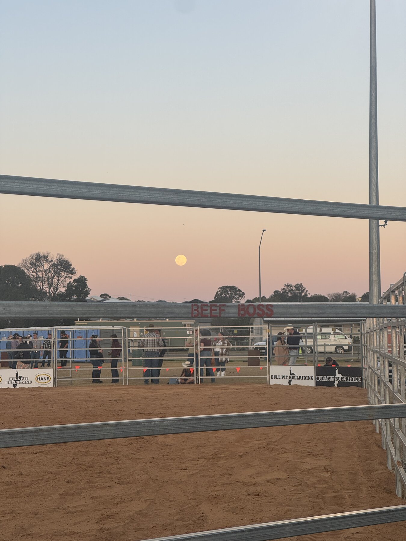 The moon rising over the arena at Kalbar Showgrounds