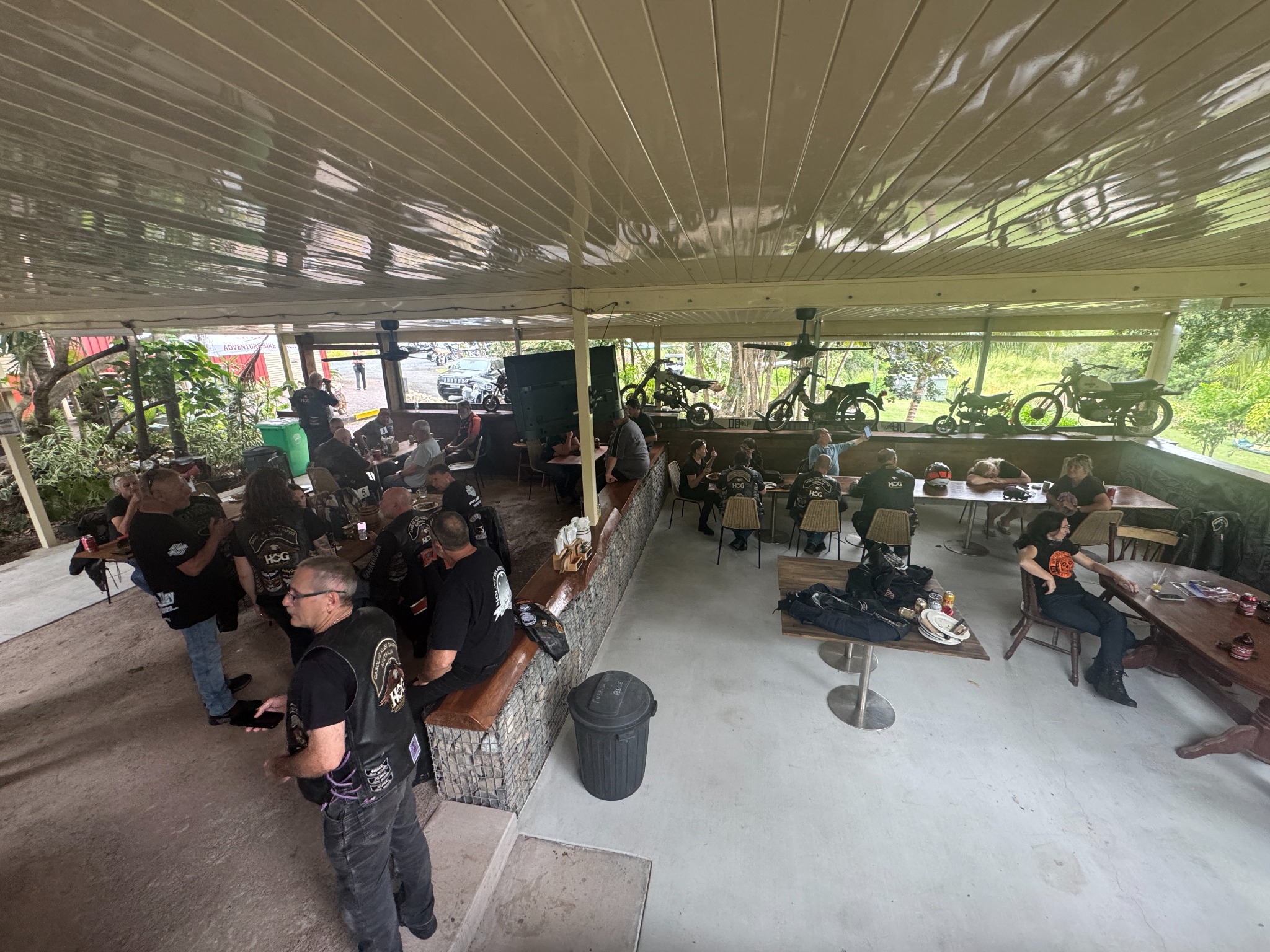 Gasoline Alley members relaxing inside Kickstart Saloon.