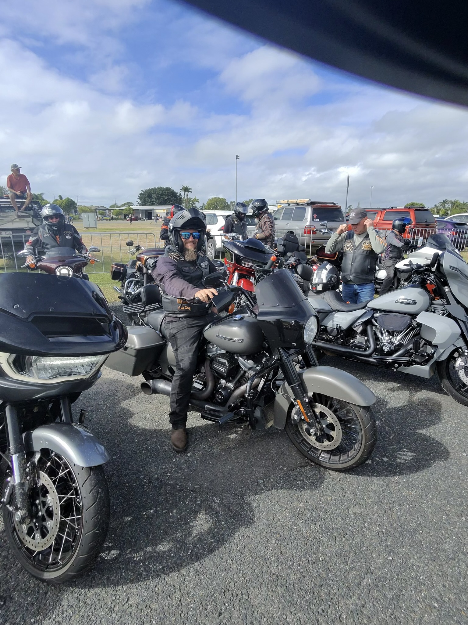 Riders and Harley-Davidson motorcycles gathered before the rally ride.