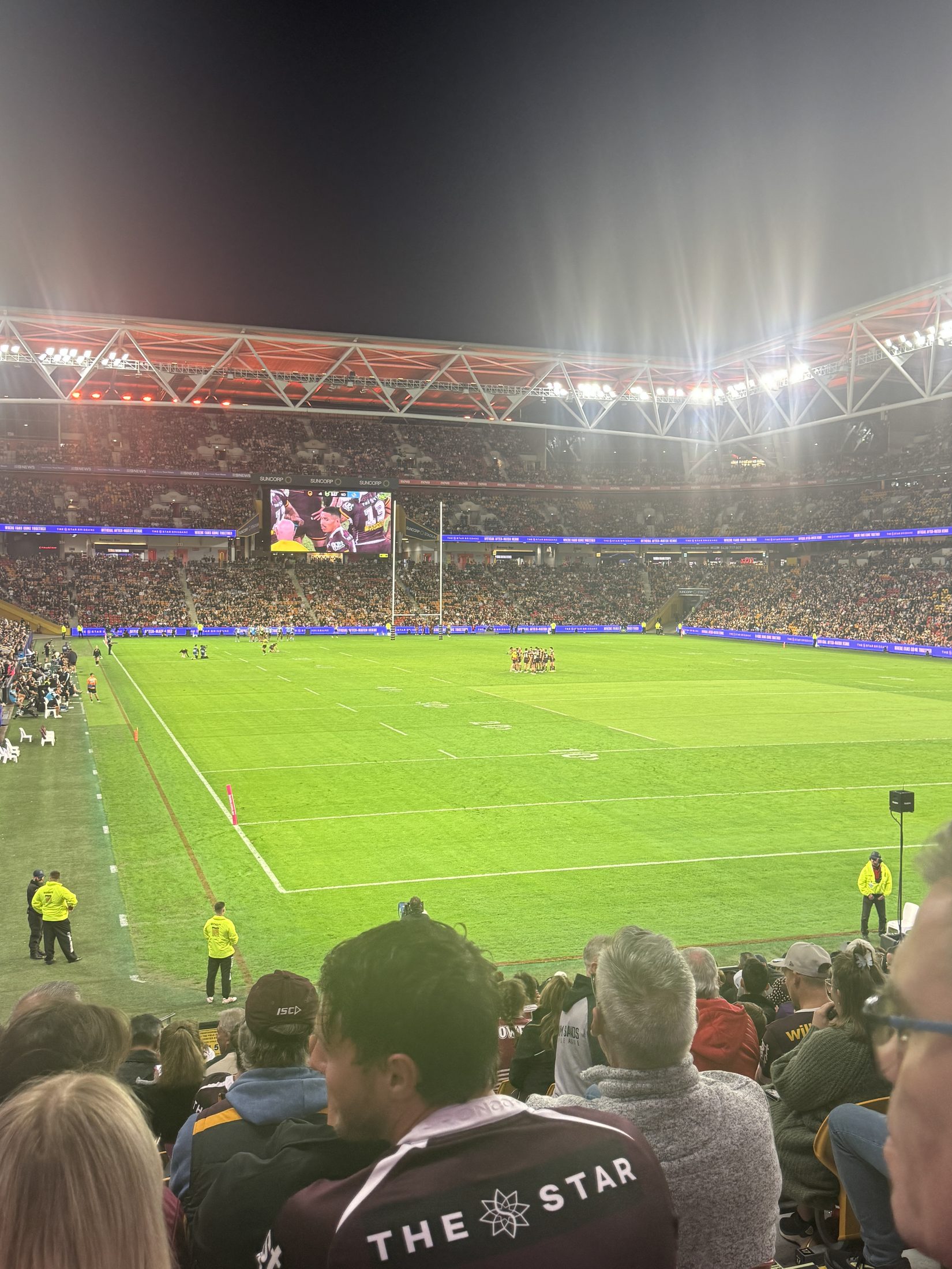 Football match in Brisbane on the night the K'gari trip finished.