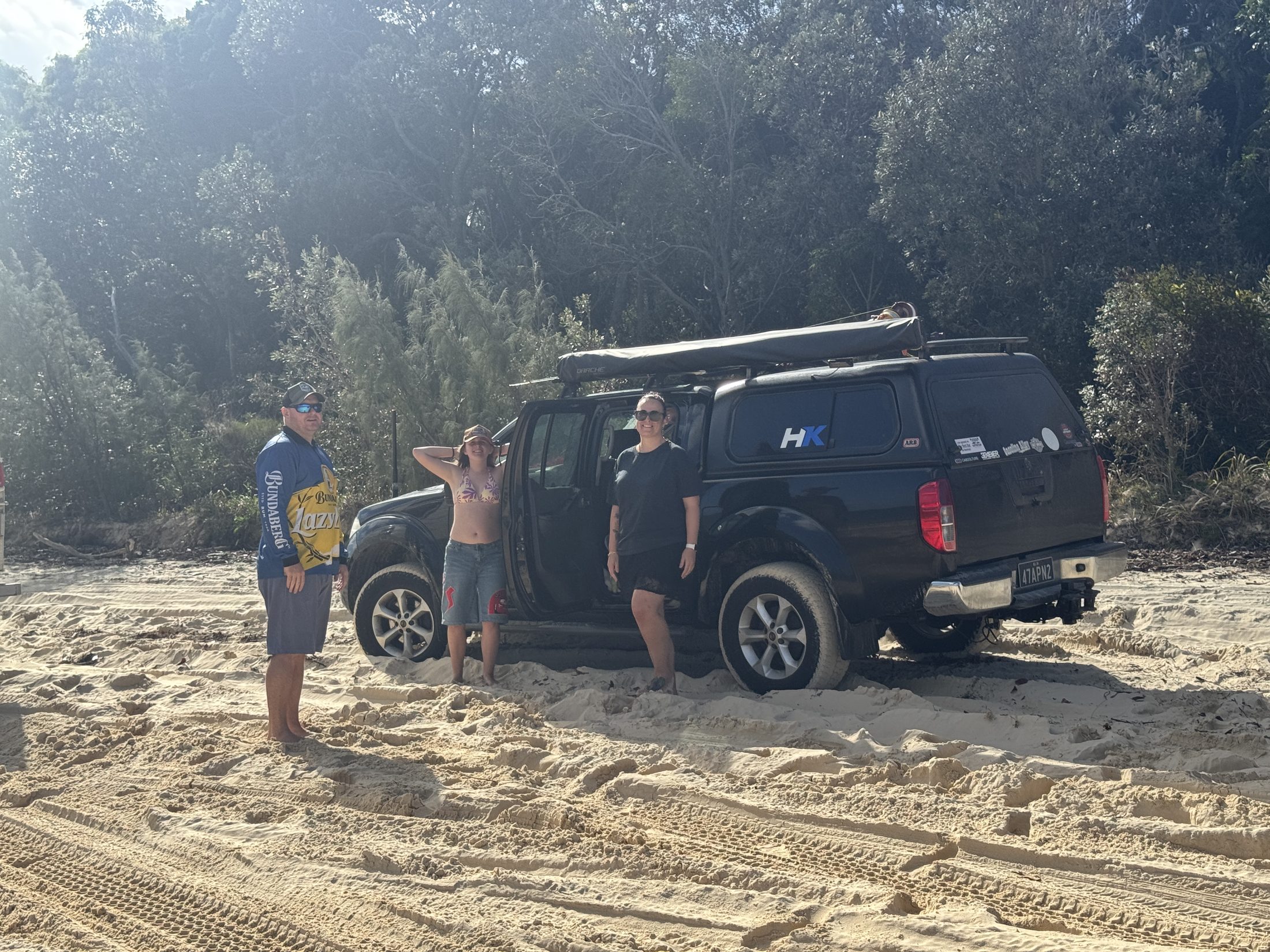 Ute on the sand during the final morning on K'gari