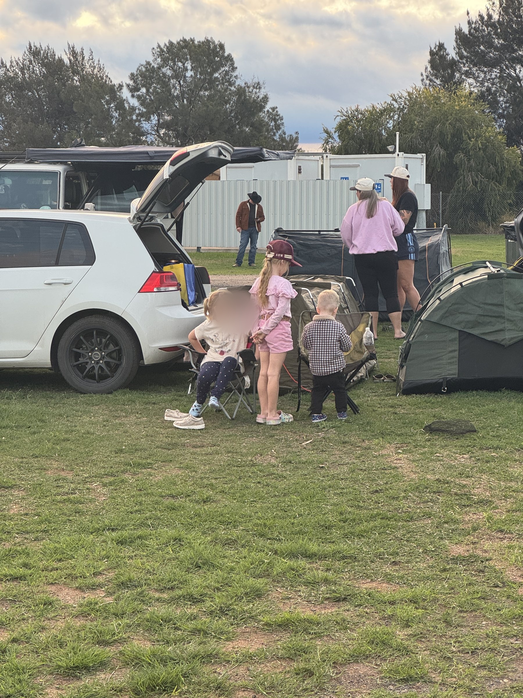 Letty hanging out with new friends around the Dalby Showgrounds camp area.