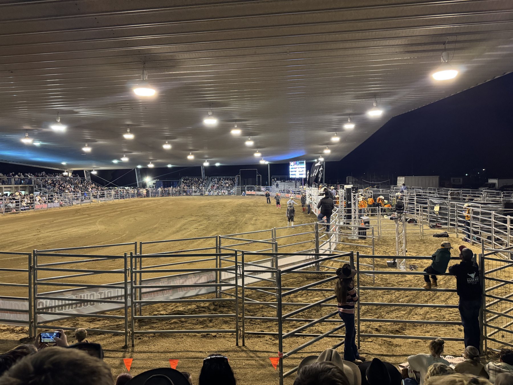 Wide view of the rodeo arena at Dalby Cowboy Wars.