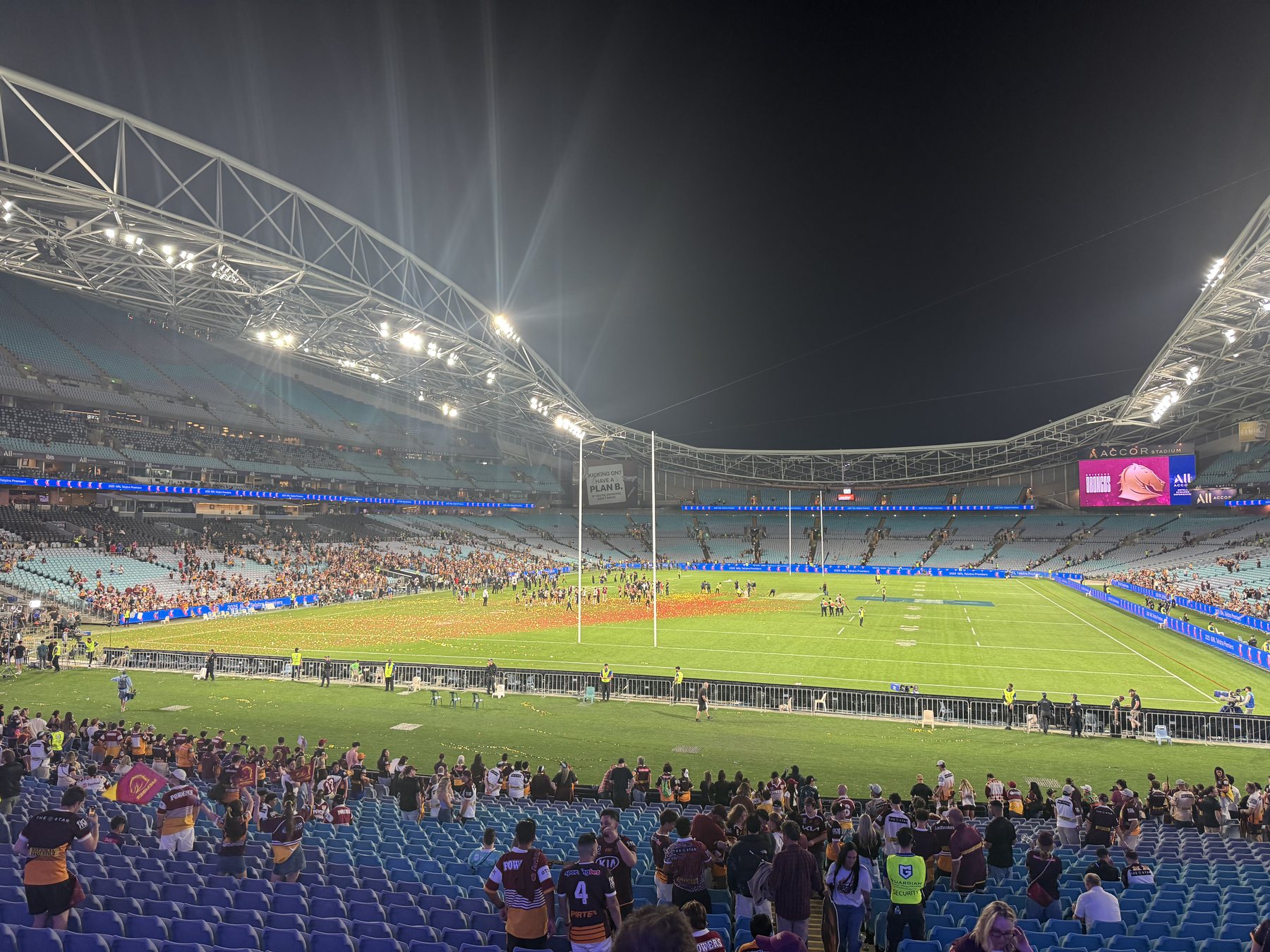 Wide post-match view of Accor Stadium after the 2025 NRL Grand Final
