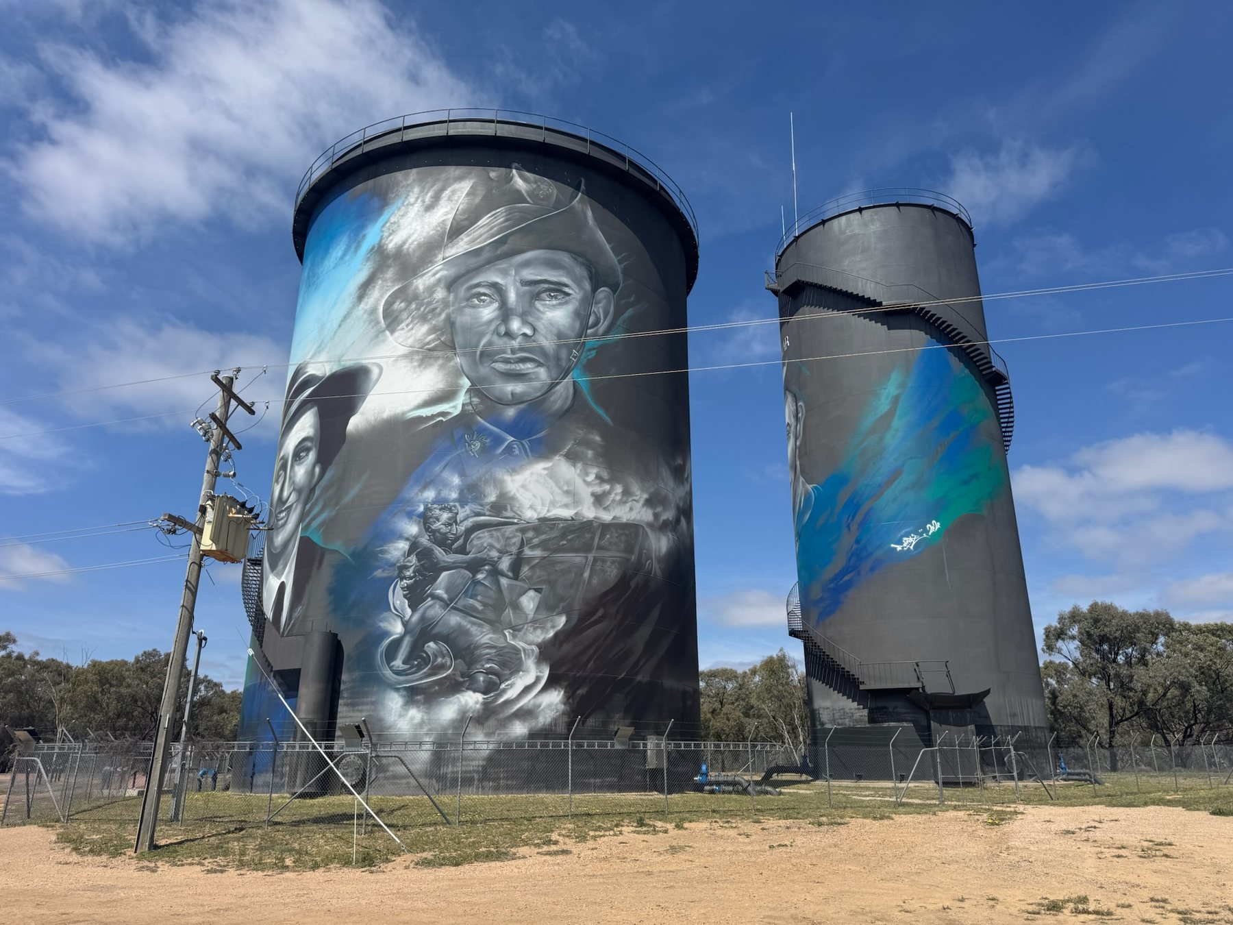 Painted water towers at Hay
